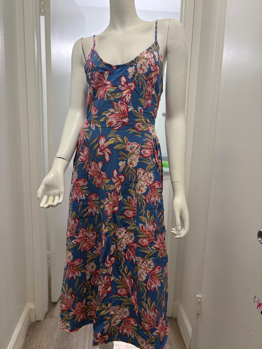 a new day Blue Floral Slip Midi Dress with Pink & Green Blooms